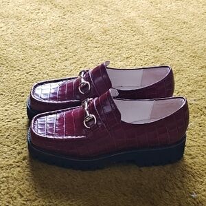 INTENTIONALLY BLANK Burgundy Croc-Embossed Loafers